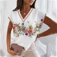 Aaimomet Plus Veličina za žene Ženska modna ležerna V-izrez za majicu s kratkim rukavima, m