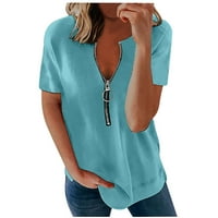 Hesxuno ženski vrhovi ljetni trendy solid color t majice Labavi patentni zatvarač - izrez kratkih rukava