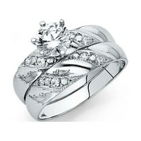 Jewels LU 14K bijelo zlato okruglo kubične cirkonije CZ Vjenčani opseg i angažman mladenkini prsten