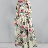 Maxi haljina za žene pamučna posteljina vintage cvjetna kaftna haljina plus veličina Empire remen za