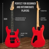 LyxPro početnik 36 Električna gitara i električni dodaci za gitaru za djecu, crvenu