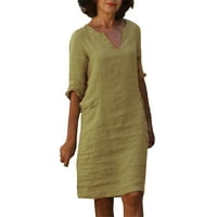 Pamuk i posteljina kratkih rukava za odmor Polusuvremeni ženski V mini haljina od pune boje ženska haljina