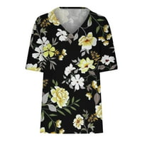 Mikilon ženska modna casual plus veličina Scenic Cvijeće tiskanje V-izrez majice na vrhu ženskih majica
