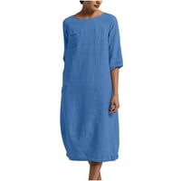 Lovskoo pamučna posteljina midi haljina za žene Ljeto na pola rukava od pune haljine trendi okrugli
