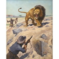 Stanley Llewellyn Wood Crni moderni uokvireni muzej Art Print pod nazivom - Lion Hunter