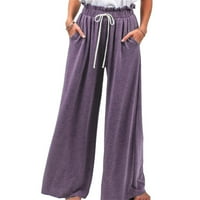 Strugtene žene elastični struk nacrtajući SLA-CKS džep ravne pantalone Visoko struk labavo hlače široke