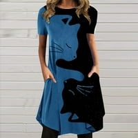 Ženske oblače s kratkim rukavima Mini srednja dužina Ljeto okrugla okrugla dekoltena haljina plava m