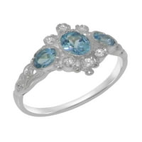 Britanci izrađeni sterling srebrni prirodni plavi Topaz & Diamond Womens zaručnički prsten - Opcije