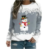 Žene srećne božićne majice za žene opušteno bluza s dugim rukavima snježne pahulje snjegović print pulover Crew izrez za ležernu odjeću udobne vrhove modne trendi sive m