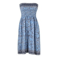Ljetne haljine za žensko crtež bez rukava cvjetni mini haljina kratke labave mini haljine plave m