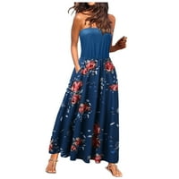 Miayilima Midi haljine za žene Ljetna modna komopljena komoda duga suknja džepna posada Cvjetna ručna