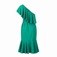 Gotyou haljine Ženska ljetna moda Slim casual kosih ramena ruffle plaken midi haljina zelena xxxl