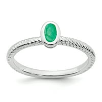 Čvrsti 14K bijeli zlatni ovalni okvir simulirani smaragdni prsten