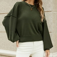 Čvrsta boja za batwing rukav posada Pleteni džemperi za žene Vintage casual vrhovi labavi pulover sa džepovima AG Sizem