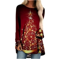 Ženske božićne majice s dugim rukavima Xmas stablo Grafički tiskani vrhovi Dressy Ležerne prilike za