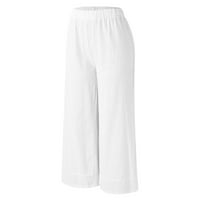 Outfmvch široke pantalone za noge za žene Ženske hlače Ljeto solidne elastične struke Ležerne prilike sa širokim hlačama Ženske hlače bijele m