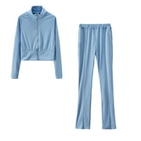 Penskeiy Womens vrhovi ženske boje stojećeg ovratnika rever sportski džemper postavio je svijetlo plava