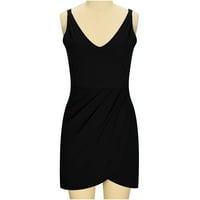 Ljetne haljine za žene čišćenje Ženska modna casual udobna V CALL COLL COLOR Slim Fit haljina crna L