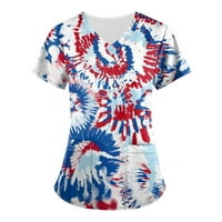 Clearsance Ljeto vrhovi kratki rukav Ženska bluza Neovisnosti Dan Ispisano modni bluze V-izrez, plava,