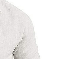 Penkiiy muške košulje od pamučne i posteljine Omladina Ležerne prilike sa otvorenim stand-up ovratnicom