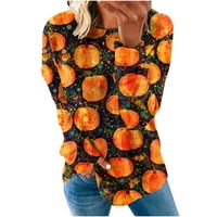 Hoksml dugih rukava Halloween za žene, ženska modna tiskana labava majica dugi rukavi bluza okrugli