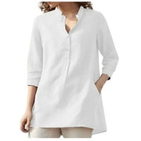 GOTYOOOOU ženska posteljina bluza za bluzu s rukavima DOWN SWINGWOND vrat Ljetni casual vrhovi bijeli l