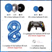 Video igra 8. rođendan ukrasi za dječake Blue Game na balonom Garland Kit za gaming rođendanske zalihe, regulator igre broj folije baloni