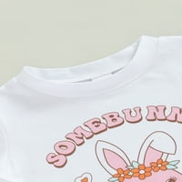 Sprifallbaby Toddler Djevojke Ljetne odjeće Setovi bijele majice kratkih rukava + zečje ispis pantalone + trake za glavu kauzalno za 6m-4y