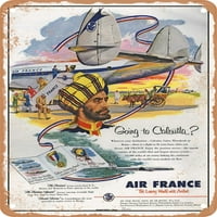 Metalni znak - odlazak u kalkuta francuska aviokompanija Vintage ad - Vintage Rusty Look