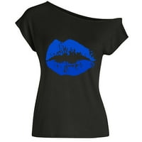 Ženske kratkih rukava kratkih rukava izrez za usne Ispis Regularni fit vrhovi za prodaju Specijalni ljetni mashirts Roll up prevelizirani bluze plavi l