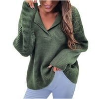 Voncos Wimens pulover Duks zazor casual - čvrste boje V izrez Pleteni džemper za žene plus veličina Armijska zelena veličina S