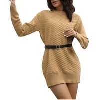 Džemper haljina za žene s dugim rukavima Crewneck pleteni džemper pulover pulo boja mekani udobni pad