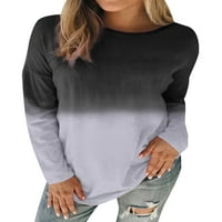Ženski gradijentni ispisani posadni vrat dugih rukava pulover vrh