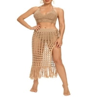 Žene Crochet izduženi sarongs Solid Boja pogledajte - Kroz vino-prorez Knit plaže suknje ljetna bikinija