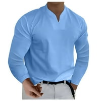 Homchy Men Casual Solid Color V-izrez gospodo majica s dugim rukavima, muškarci Modna odjeća-najbolji