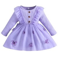 Dječja dječja djevojka Ležerna haljina Dugi rukav haljina Leptir Tulle Patchwork pada haljina