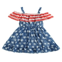 Thefound Toddler Baby Girl 4. jula Oprema haljina Ljeto van ramena Star Striped Day Nezavisnosti Princess