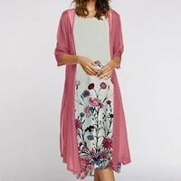 Ženska okrugla dekolte mini haljina za lakiranje tiskane ležerne ljeto Srednja dužina Žene haljine ružičaste