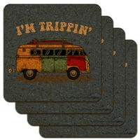 'm Tripin' Retro Van Funny Humor nisko profil Novelty Cork Coaster set