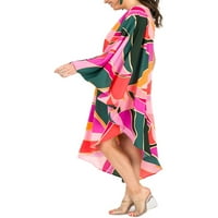 Žene Jedno rame Batwing Cape Midi haljina Colorblock Lood Flowy haljina za zabavu Caftan rukav pončo