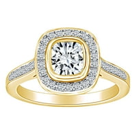 Carat jastuk i okrugli rez bijeli prirodni dijamantski rub za angažman u 14K čvrstog žutog zlatnog prstena