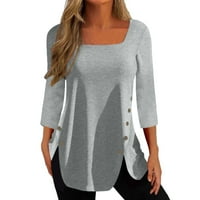 Zkozptok ženske majice za žene plus veličine kvadratnih vrata pulover Flowy Ležerne majice Loove vrhove, siva, xxxxxl
