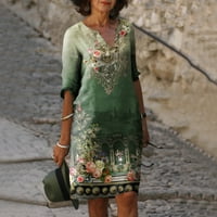 Ženska ljetna vintage cvjetna slova Ispisuju V-izrezu haljine od polovine rukavce zelene xl