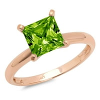 3.0ct Princess rez zeleni prirodni peridot 18K ruža Gold Gold Anniverment prsten veličine 9