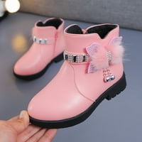 Djevojke čizme dječje cipele guste potpetice kratke čizme tople kožne čizme luk pamučne cipele tople čizme Toddler čizme ružičaste 12.5