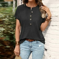Cleance Žene Ljetni vrhovi gumb Solid u boji Majica kratkih rukava Black L