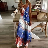Lolmot Ženska američka zastava Maxi haljina Ljeto bez rukava bez rukava na plaži Labavi plažu na plaži