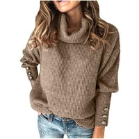 Fjofpr Ženski pad odjeće pulover džemperi za žene lagani plesiv džemper vrhovi gumb čvrstog u boji dugi
