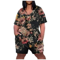 Huachen Ljetna rasprodaja casual kombinezona za žene modne ženske plus veličine V-izrez tiskani kratki