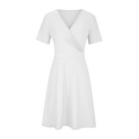 Ženske haljine Dužina koljena Ležerne puni kratki rukav letnji dress s V-izrezom bijeli l